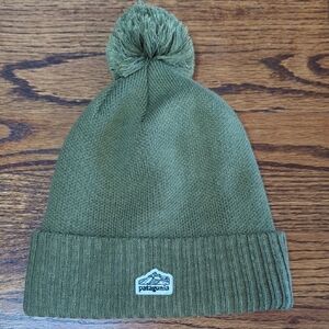 Patagonia Forest Green Pom-Pom Beanie